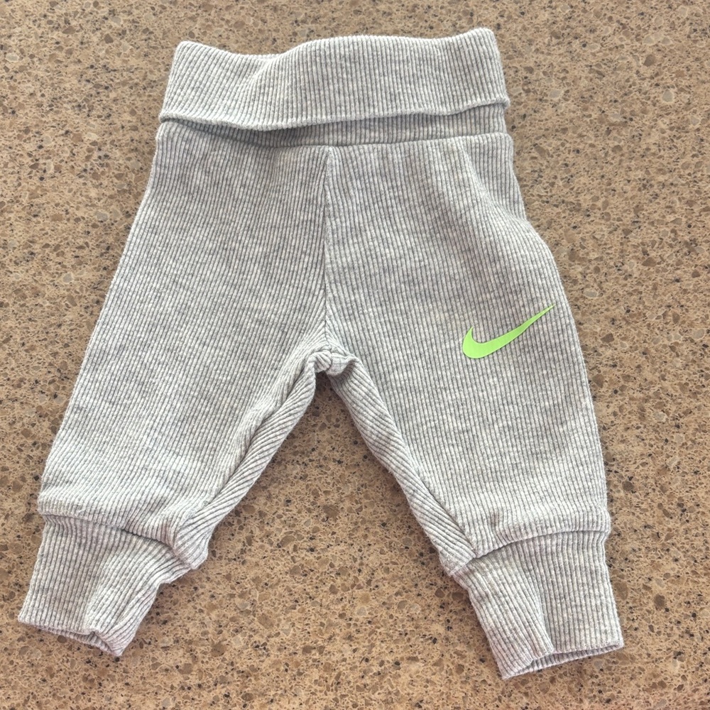 Nike Grey Ribbed Baby Joggers with Neon Green Swoosh